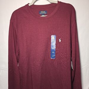 Polo Ralph Lauren Waffle Knit Sleep Shirt Men's Large Long Sleeve Maroon NEW B2